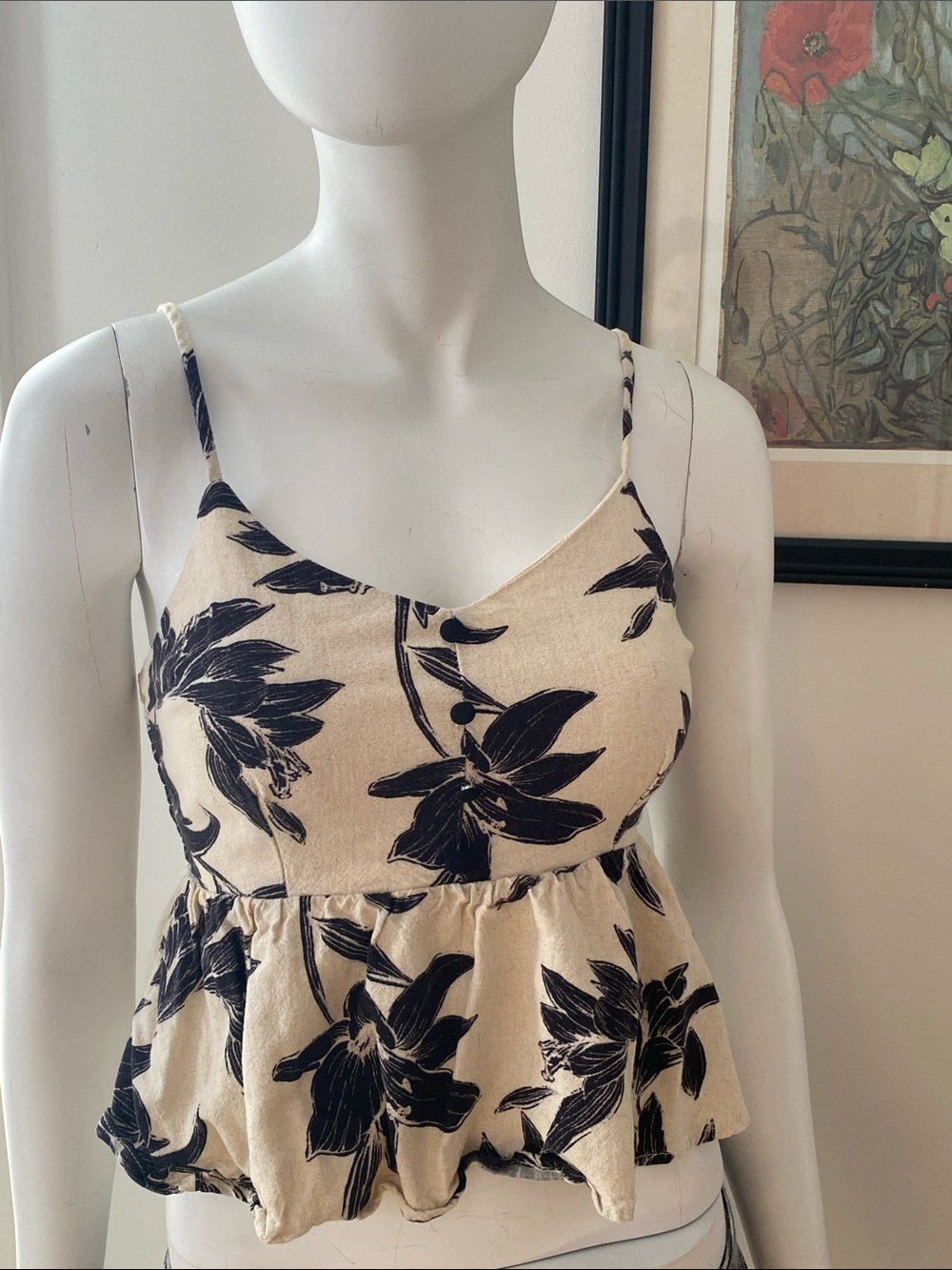 Linen Blend Floral Peplum Top
